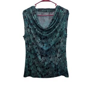 Worthington Green and Black Zebra print sleeveless blouse